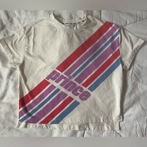 Prince White Short Sleeve Striped Tennis T-Shirt